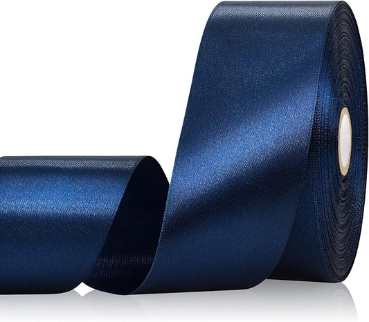 Navy Blue Ribbon 2 Inch 60 Yards, Deep Blue Satin Ribbon for Flower Bouquet, Crafts, Gift Wrapping, Baby Shower, Christmas, Easter, DIY Bows and Wedding