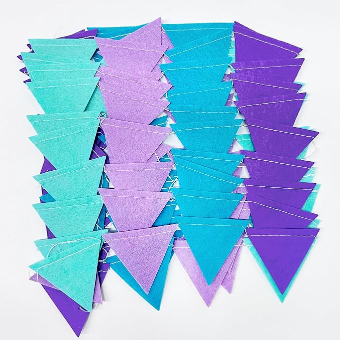 Mermaid Party Decorations Purple Teal Felt Hanging Triangle Mini Bunting Pennant Banner Flag for Birthday Wedding Baby Shower Bachelorette Little Mermaid Under The Sea Party Classroom Nursery Decor