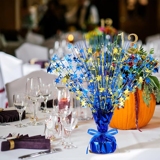 Crowye 3 Pieces Metallic Foil Spray Centerpiece Birthday Table Decoration Star Burst Centerpieces Graduation Table Decor for Birthday 2026 Party Holiday(Blue Gold)