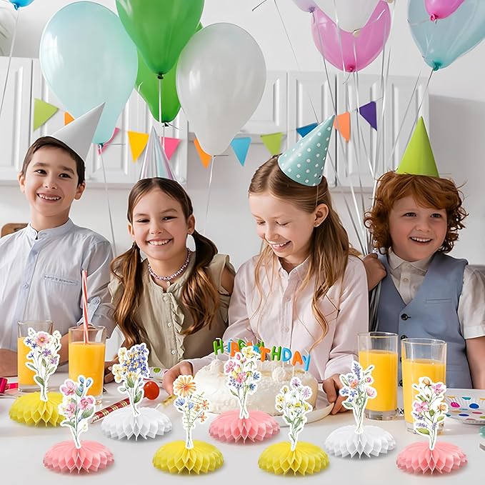 9 PCS Floral Honeycomb Centerpieces Spring Flower Theme Table Centerpiece 3D Wildflower Birthday Table Decorations for Spring Floral Theme Girls Baby Shower Wedding Birthday Party Decoration