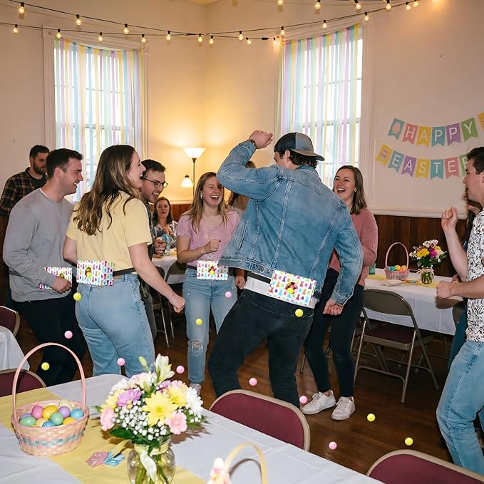 4 Sets Easter Party Games Swing Shaking Balls Game Colorful Egg Bunny Novelty Twerk Game with 4 Adjustable Belts and 80 Balls for Adults Garden Outdoor Indoor Group Holiday