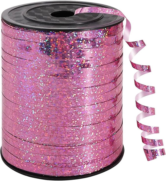 BEISHIDA 500 Yards Pink Ribbon Crimped Curling, Balloon String Shiny Metallic Roll for Gift Wrapping Ribbon Birthday Valentines Mother's Day Wedding Anniversary Party Decorations