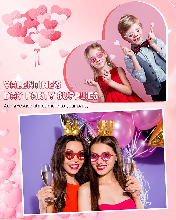 LEIFIDE 12 Pieces Valentine Heart Shape Rimless Fun Sunglasses Conversation Heart Glasses Eyewear for Wedding Party Favor