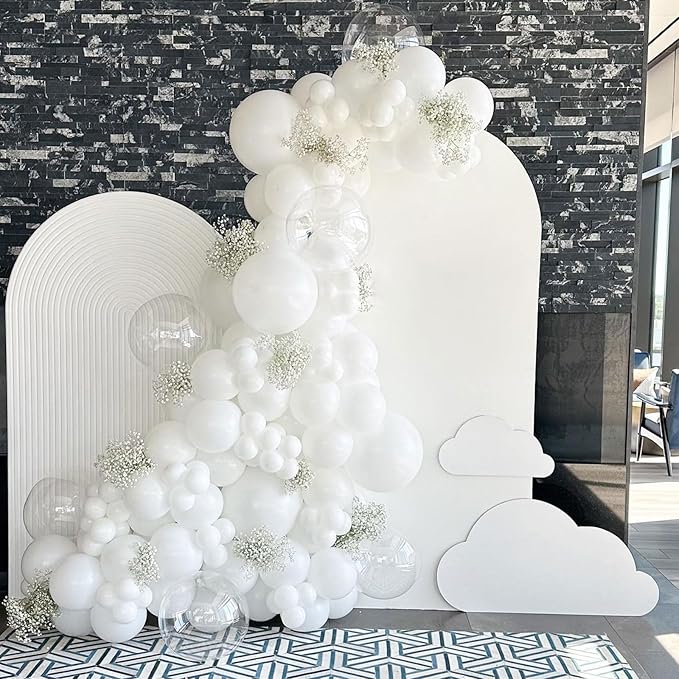 White Balloons, 12 Inch Pearl Pure White Ivory Latex Balloon with Silver Confetti Balloons for Boho Birthday Baby Shower Wedding Bachelorette Retirement Valentine’s Day Party Decorations