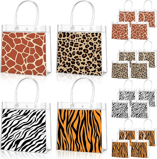 Aliceset 20 Pcs Animal Print Goodie Bags with Handles Safari Party Favor Bags for Jungle Theme Wild Animals Zoo Party Bithday Baby Shower Supplies Decor, 8x8x3.15 Inch