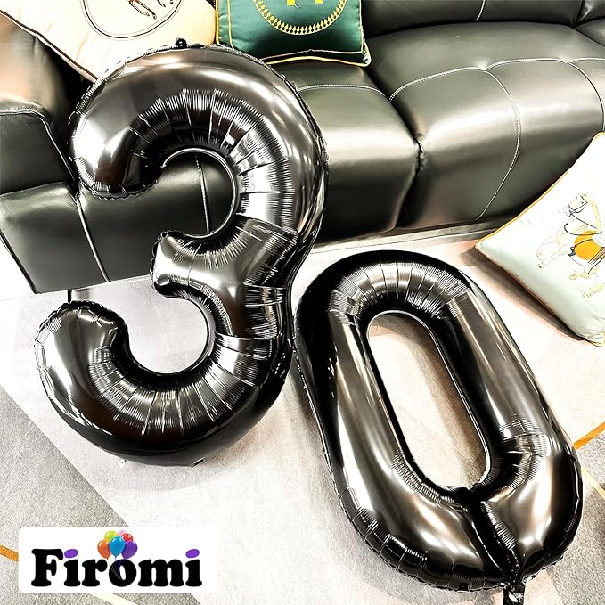 FIROMI 30 Number Balloons Black Big Giant Jumbo Mylar Foil 30 Balloon Numbers for 30th Birthday Party Anniversary Decorations 40-inches