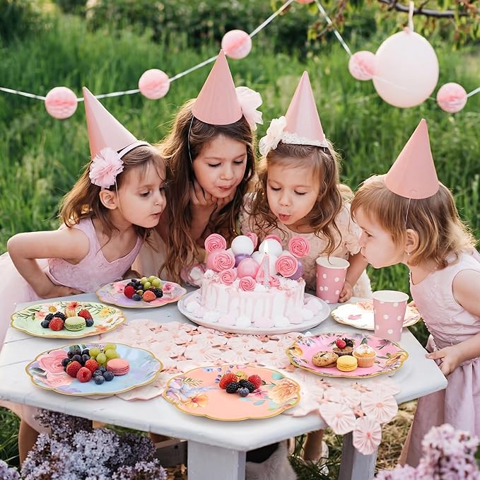 Kochorie 72 Pieces Floral Paper Plates, 9 Inch Floral Tea Party Disposable Plates, Wildflower Scalloped Dessert Plate for Birthday Baby Shower Wedding Garden Afternoon Decorations, 6 Styles
