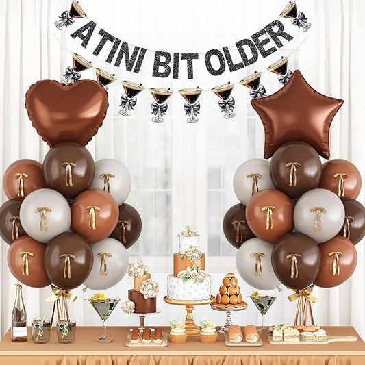A Tini Bit Older Birthday Decorations Glitter Black Brown White Balloon Set Star Heart Foil Balloons Espresso Martini Glasses Bunting Banner Garland Bachelorette Bridal Shower Cocktail Night Bar Party