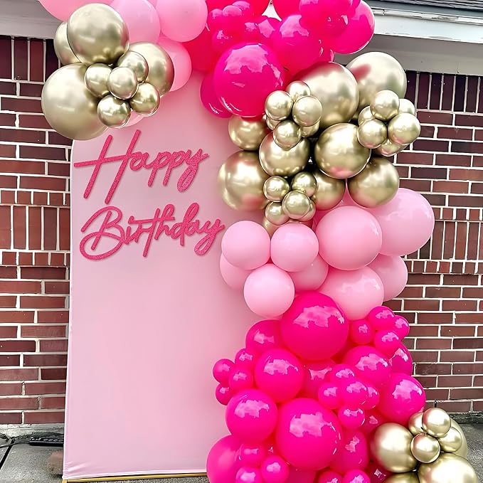 Happy Birthday Sign for Backdrop - Hot Pink Glitter Felt 'Happy Birthday' Letter Sign for Balloon Arch Backdrop Decorations