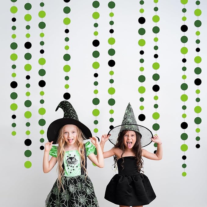 Cheerland Green Party Decorations Polka Dot Garland Circle Streamers Backdrop Graduation Banner for Golf Theme Birthday Classroom Irish Wedding Wicked Tropical Dinosaur Decor Dino Party Supplies