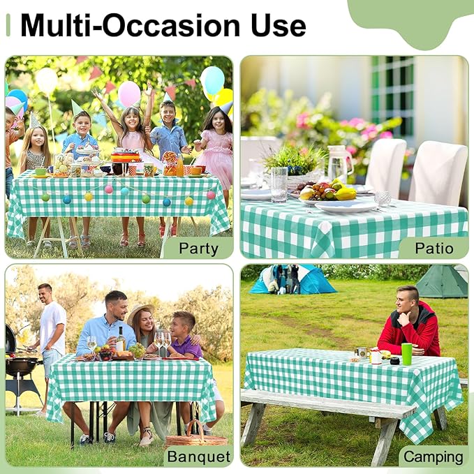 misaya 6 Packs Buffalo Disposable Table Cloth, 54 x 108 Inch Waterproof Plastic Tablecloth, Rectangle Teal and White Checkered Table Covers for Picnic, Birthday, Party