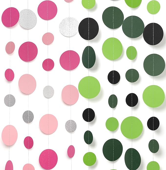 Cheerland Green and Pink Dot Garland Witch Princess Halloween Party Decorations Halloween Hanging Decor Ceiling Birthday Party Supplies Bachelorette Backdrop Decoration Theater Musical Streamers Decor