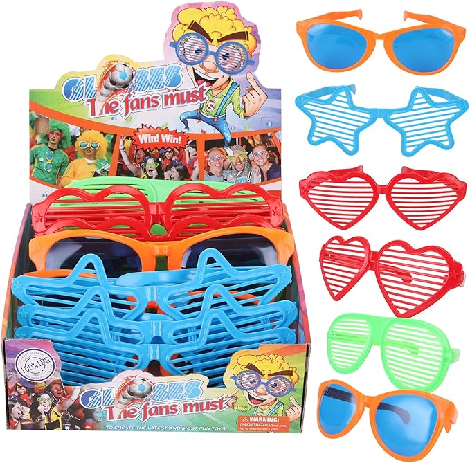 Liberty Imports 12 Pack Jumbo Sunglasses Novelty Plastic Photo Booth Glasses, Fun Disco Shutter Shades for Costumes Cosplay Props Party Supplies