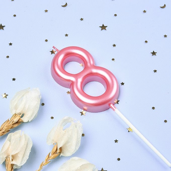PHD Cake 2.76 inch Classical Pink 8 Number Birthday Candles for Party Celebration