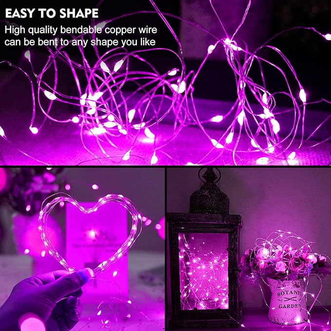 pozzolanas 24 Pack Pink Fairy Lights Battery Operated 3 Modes 7FT 20 LED Waterproof String Lights Twinkle Silver Wire for Mason Jars Wedding Christmas Halloween Party Decor (24, Pink)