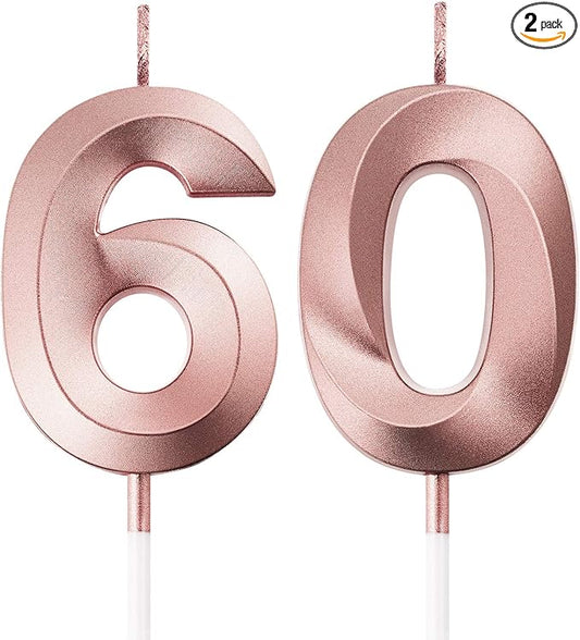 BBTO 60th & 6th Birthday Candles Number Candles Cake Topper Decoration for Birthday Wedding Anniversary Celebration Supplies(Rose Gold)