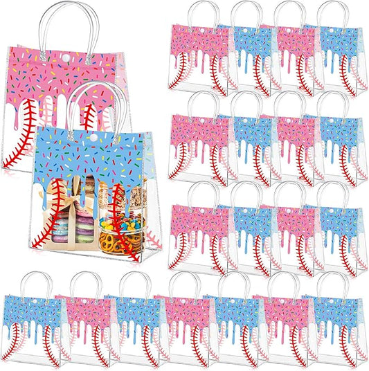 Abbylike 24 Pcs Drip Ice Cream Baseball Clear PVC Gift Bag with Handles Candy Gift Treat Bags for Birthday Game Celebration Sports Theme Party Decorations