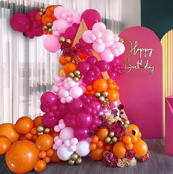 HILAVO Pink and Orange Balloons 12 Inch Pastel Hot Pink Orange Latex Balloon with Gold Confetti Helium Party Balloons for Tropical Fall Birthday Halloween Baby Shower Thanksgiving Decoration