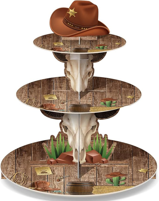 Zopeal Western Cowboy Cupcake Stand Party Decoration Western Long Horn Cow Cupcake Holder Cowboy Theme Cake Holder Westerns Birthday Dessert Stand for Wild West Baby Shower Birthday Party Supplies