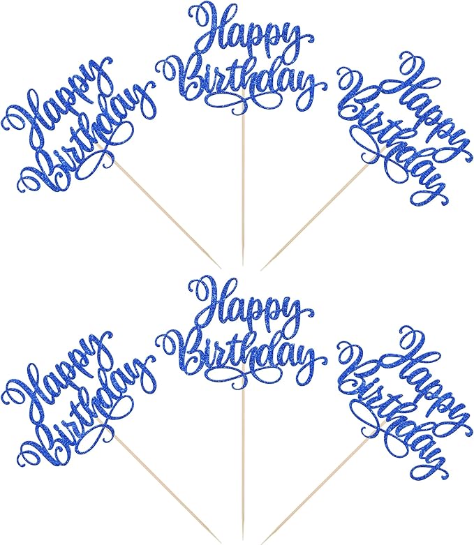 12 PCS Happy Birthday Centerpiece Sticks Double Sided Glitter Happy Birthday Table Flower Centerpieces Decorations for Celebrating Anniversary Theme Party Centerpieces Supplies Dark Blue