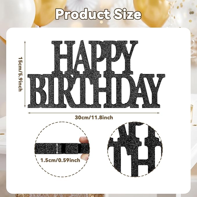 Novabright Happy Birthday Sign Centerpieces for Table Birthday Party Decorations for Women Bday Birthdays Themed Celebration Party Supplies(Black,Glitter)