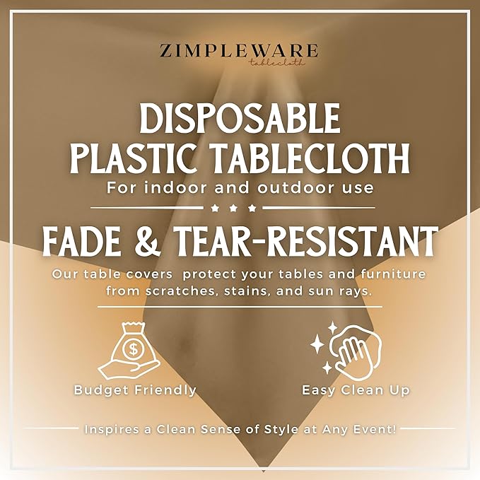ZIMPLEWARE Premium Gold Plastic Table Cloth Disposable (12 Pk) Plastic Tablecloths for Rectangle Tables (54in x 108in) Party Table Cloths Disposable for 6ft to 8ft Rectangle Tables