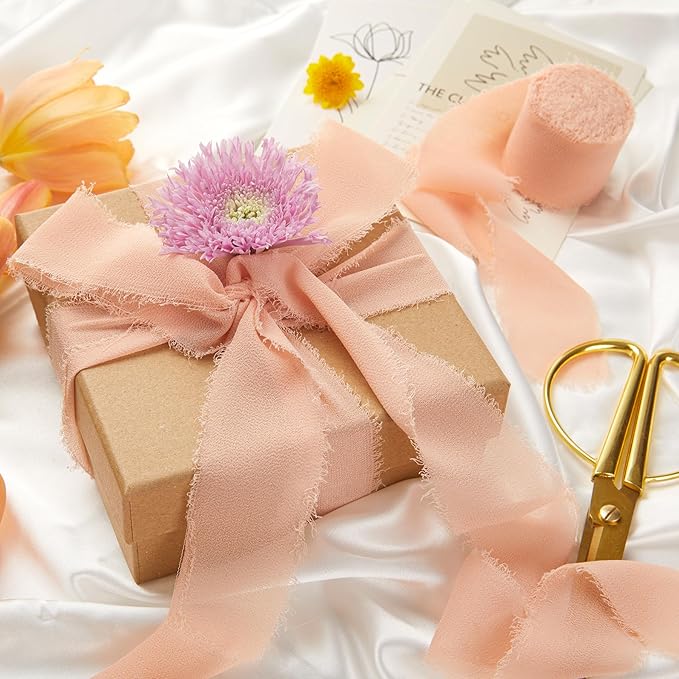Pink Ribbon, 3 Rolls Boho Ribbons for Gift Wrapping, 1 1/2 inch x 7Yd Ribbon for Flower Bouquet, Wedding Silk Ribbons, Bouquet Wrap, Bridal Bouquets, DIY Crafts for Mothers Day