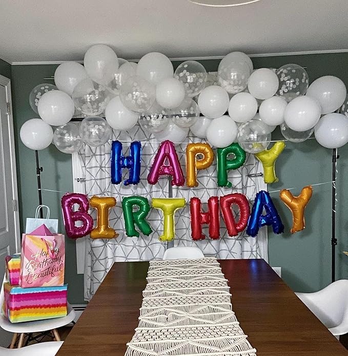 Rainbow Happy Birthday Balloon Banner, 16 Inch Foil Mylar Happy Birthday Balloons Letters, Reusable Colorful Happy Birthday Sign, Rainbow Birthday Decorations for Women, Boys and Girls