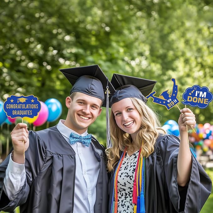 Avezano Graduation Photo Booth Props, 21pcs Graduations Picture Props 2026 for Photoshoot, Grad Photo Props for Photobooth Class of 2026 Party Decorations Set Party Favors Supplies (Blue and Gold)