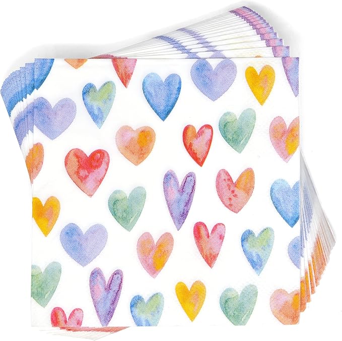100 Colorful Heart Cocktail Napkins 3 Ply Disposable Paper Napkins Rainbow Love Design Party Supplies Birthday Wedding Baby Shower Tableware