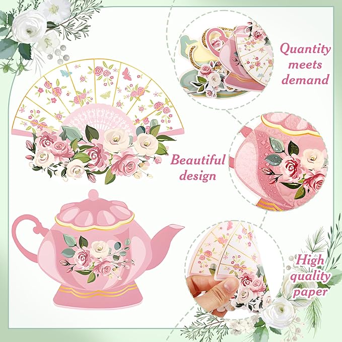 Fullhawl 12 Pack 32'' Tea Party Decorations Floral Double Sided Hanging Garland Floral Tea Party Banner Hanging Decorations for Bridal Shower Princess Birthday Wedding Favors