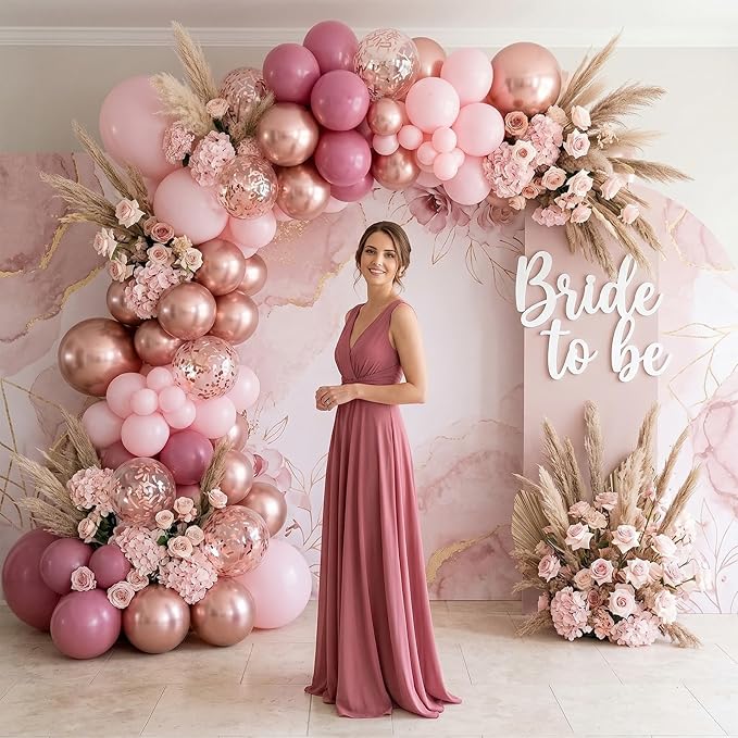 Dusty Rose Balloon Set, 60 Packs 12 Inch Retro Pink Metallic Chrome Rose Gold Pearl Macaron Light Pink Balloons for Girls Birthday Decorations, Bridal Shower, Wedding, Bachelorette Party