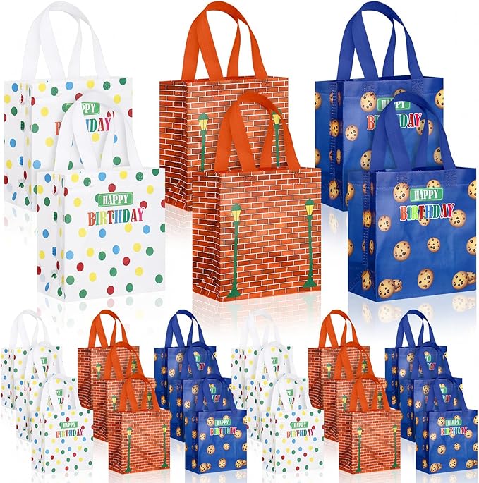 Sweetude 40 Pcs Cartoon Street Gift Party Favor Bags with Handle, Non Woven Goodie Bags Birthday Favor for Birthday Baby Shower Packaging Supplies