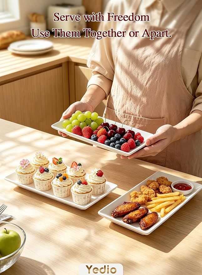 3 Tier Serving Tray Set Porcelain Tiered Serving Platters, Collapsible Sturdier Stand with Stable Cross Bars, 12 Inch Three Layer Serving for Party Entertaining Food Display Fruit Dessert