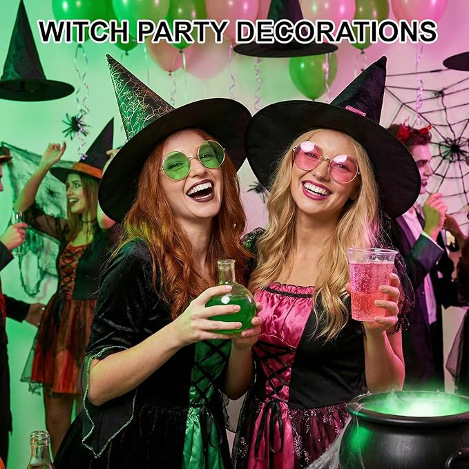 12 Pairs Witch Themed Party Glasses, Pink and Green Party Favors Witch Theme Movie Pink and Green Round Sunglasses for Halloween Birthday Theme Party Accessories Decoration