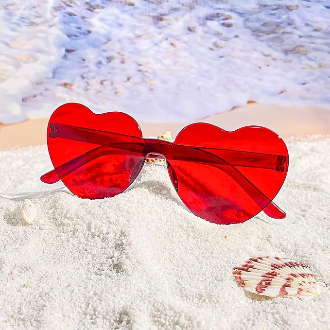 14/42 Pack Heart Sunglasses for Women, Fun Cute Rimless Transparent Candy Color Heart Glasses Party Favors