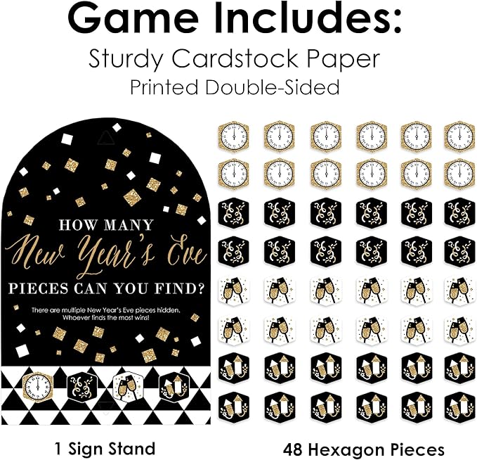 Big Dot of Happiness New Year’s Eve - Gold - New Years Eve Party Scavenger Hunt - 1 Stand and 48 Game Pieces - Hide and Find Game