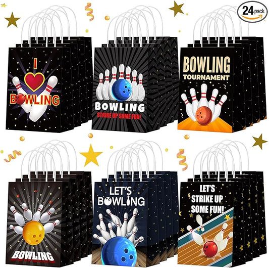 Kolldenn 24 Pcs Bowling Party Favors Bags Bowling Ball Goodie Gift Paper Bags with Handles Sport Candy Treat Pouch for Ball Birthday Party Decorations Supplies