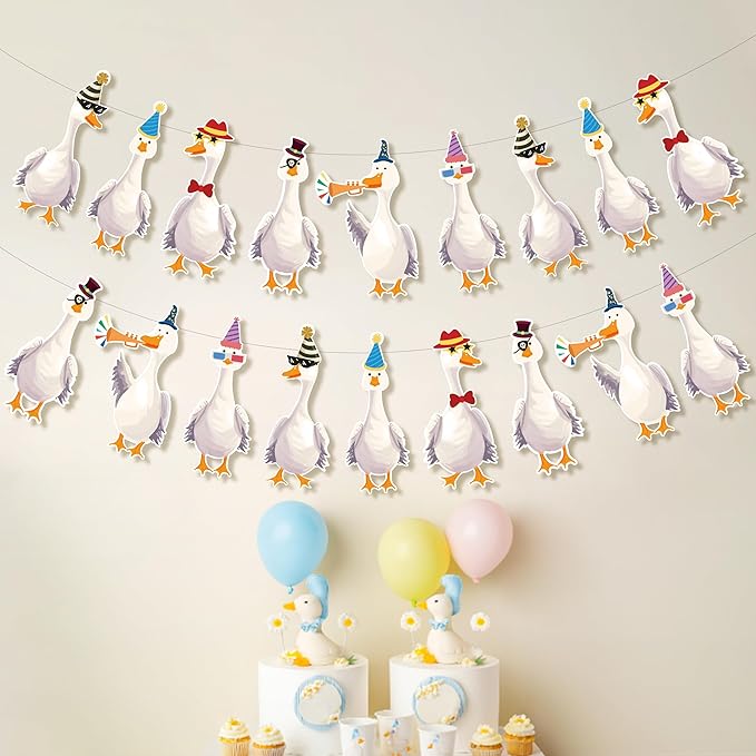 Cheerland Silly Goose Party Decorations Garland Birthday Banner Garden Tea Party Hanging Funny Goose Go Duck Decoration Supplies Farm Themed Cute Boys Girls Baby Shower Decor for Spring Garden Parties