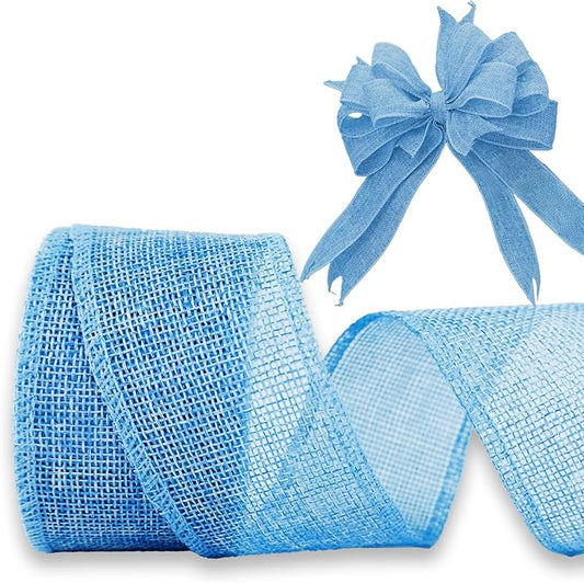 Blue Burlap Ribbon 2 inch X 10 Yard Natural Burlap Woven Wired Ribbons DIY Handmade Edging Production Wreath Holiday Decoration Gift Ribbon for Gift Wrapping Blue Ribbons
