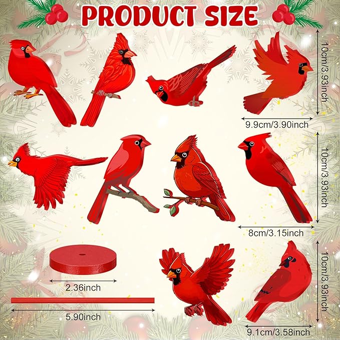 Geelin 10 Pcs Red Cardinal Decor Wooden Red Bird Decor Funeral Memorial Gift Remembrance for Family Friend Cardinal Figurines Ornament Tall Stand Block for Easter Craft Home Table Office Party