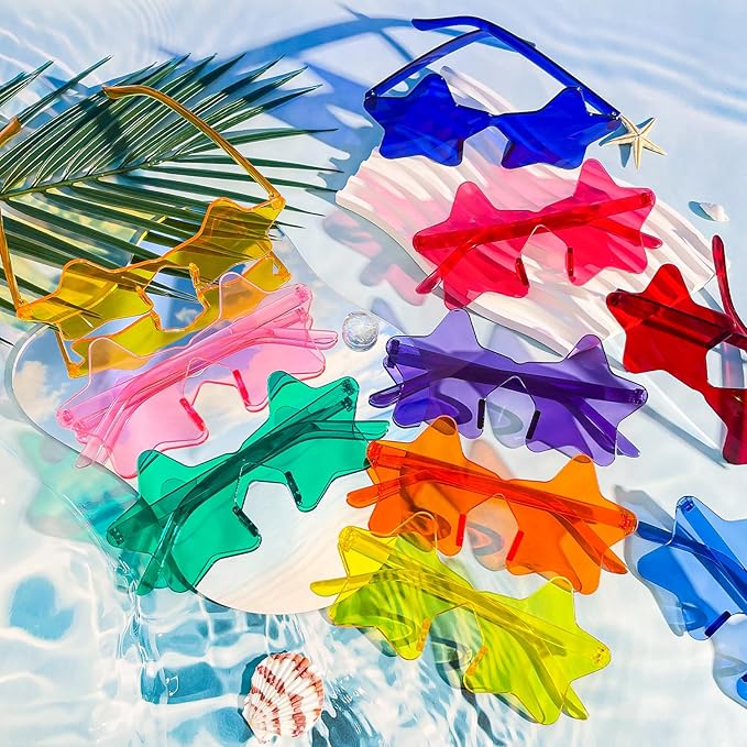 Pibupibu Wholesale 40 Pack Rimless Star Shaped Sunglasses Bulk Adults Unisex, Fun Colorful Pentagram Glasses Party Favors