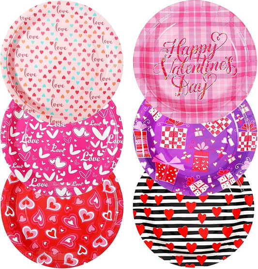 Umigy 120 Pcs Valentines Party Plates 7 Inch Valentine's Day Paper Plates, Heart Printed Disposable Decorative Tableware for Mother's Day, Wedding Birthday Party