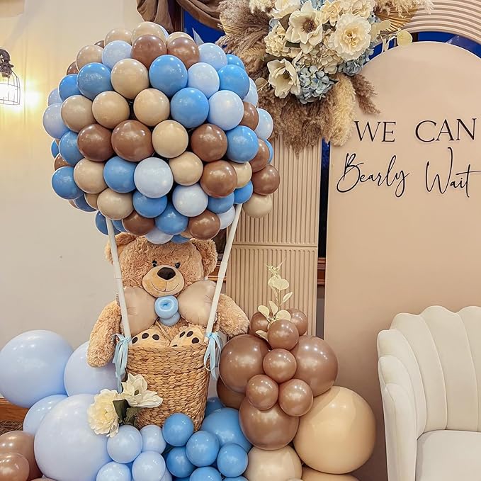 Blue Brown Balloons Dusty Blue Brown Cream Balloons for Bear Birthday Decorations 12INCH Tan Beige Nude Helium Latex Balloon for Arch Baby Shower Boy Kids Party Supplies Wedding Decor