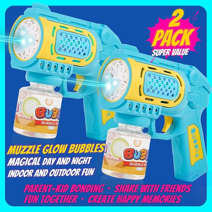 Bubble Gun Machine Toys for 3+ Year Old Boys Girls: 2 Pack with Bubble Solution, Kids Toys for Ages 3-5 4-6 5-7, Outdoor Outside Toy for Kids Ages 4-8, Gifts for Birthday