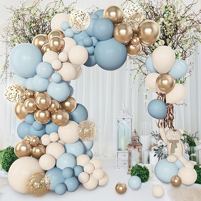 Amandir 153pcs Dusty Blue Balloons Arch Garland Kit Different Sizes 18 12 10 5 Inch Haze Pale Blue Latex Matte Balloon for Birthday Baby Shower Gender Reveal Wedding Engagements Party Decorations