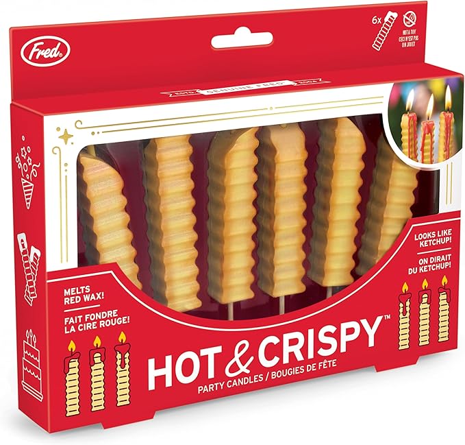 Genuine Fred HOT and Crispy French Fry Party Candles, Set of 6, Ketchup Drip Melting Effect, Fun Birthday Cake Toppers and Food-Themed Celebration Decor