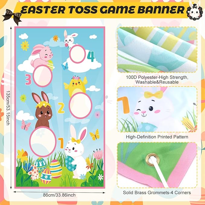 Hollowfly 19 Pcs Easter Can Bean Bag Toss Games Bunny Toss Cornhole Festive Party Throwing Easter Carnival Game Set for Family Outdoor Gatherings Birthdays Party Activities
