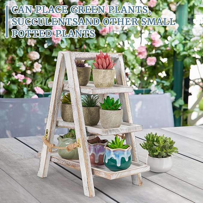 Flenpptly Wooden Cupcake Stand, 3 Tier Cupcake Display Stand for Dessert Display, Dessert Stands with Serving Tray and Foldable Stand for Party, Birthday, Wedding, Events, Baby Shower (White)