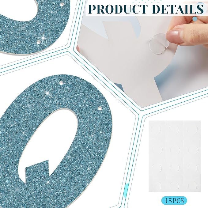 TaoBary 78 Pcs Make Your Own Banner Kits Large Size 6 Inch DIY Glitter Letter Pack Reuse Letters Banner Kit with White Ribbon for Birthday Wedding Shower Party Favor Wall Decor(Glitter Blue)